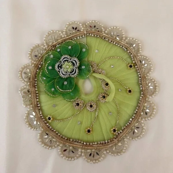 Laddu Gopal Floral Pearl Work Poshak – Green