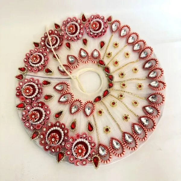 Laddu Gopal Pearl Red Tear-Drop Stone Work Poshak – Off White
