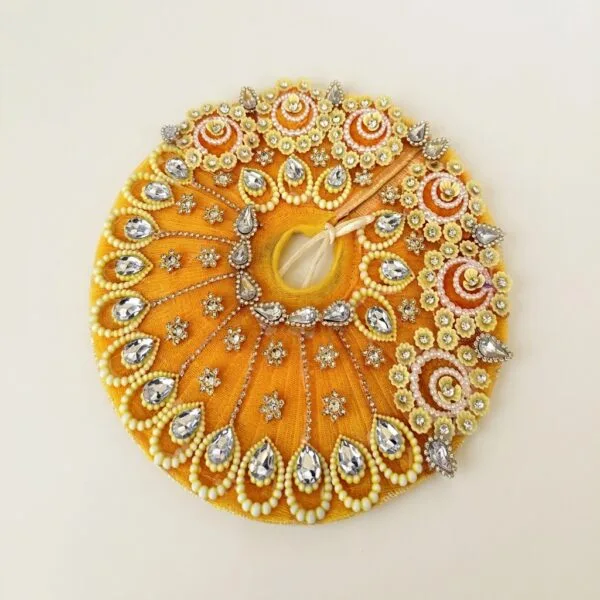 Laddu Gopal Pearl Tear-Drop Stone Work Poshak – Yellow